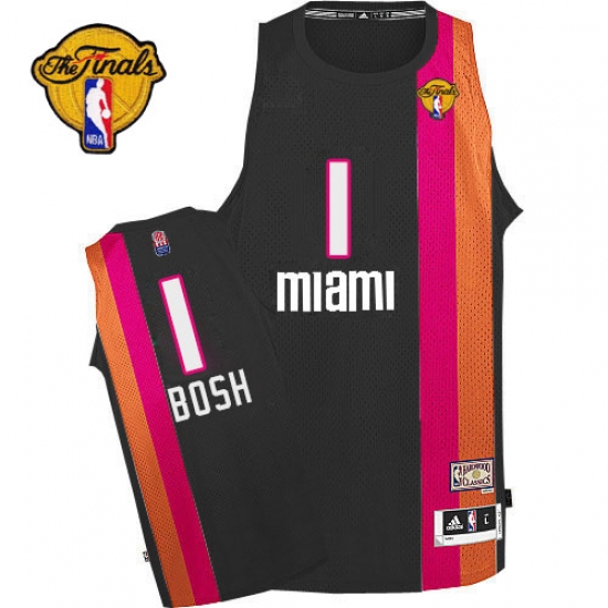 Men's Adidas Miami Heat 1 Chris Bosh Authentic Black ABA Hardwood Classic Finals Patch NBA Jersey
