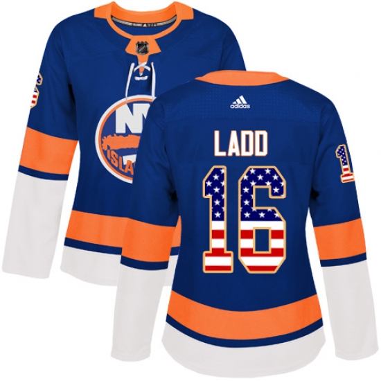 Women's Adidas New York Islanders 16 Andrew Ladd Authentic Royal Blue USA Flag Fashion NHL Jersey