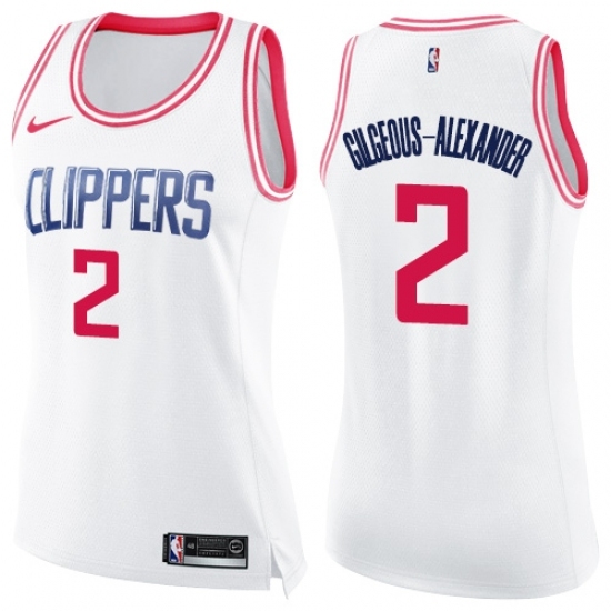Women's Nike Los Angeles Clippers 2 Shai Gilgeous-Alexander Swingman White Pink Fashion NBA Jersey