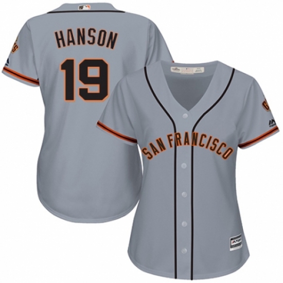 Women's Majestic San Francisco Giants 19 Alen Hanson Authentic Grey Road Cool Base MLB Jersey