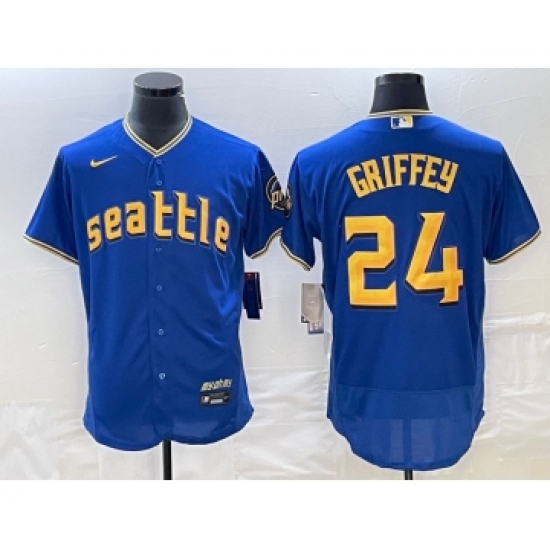 Men's Seattle Mariners 24 Ken Griffey Blue 2023 City Connect Flex Base Stitched Jersey