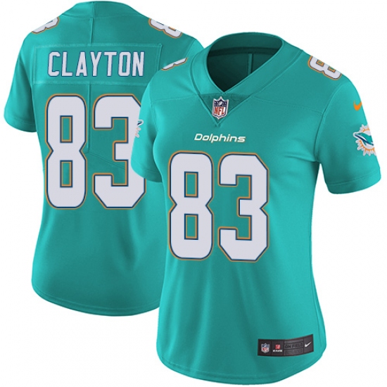 Women's Nike Miami Dolphins 83 Mark Clayton Aqua Green Team Color Vapor Untouchable Limited Player NFL Jersey