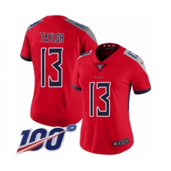 Women's Tennessee Titans 13 Taywan Taylor Limited Red Inverted Legend 100th Season Football Jersey