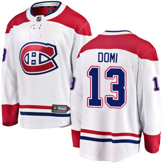 Men's Montreal Canadiens 13 Max Domi Authentic White Away Fanatics Branded Breakaway NHL Jersey
