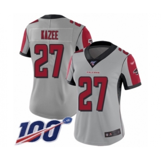 Women's Atlanta Falcons 27 Damontae Kazee Limited Silver Inverted Legend 100th Season Football Jersey