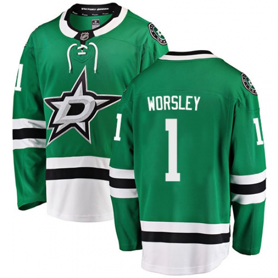 Youth Dallas Stars 1 Gump Worsley Authentic Green Home Fanatics Branded Breakaway NHL Jersey
