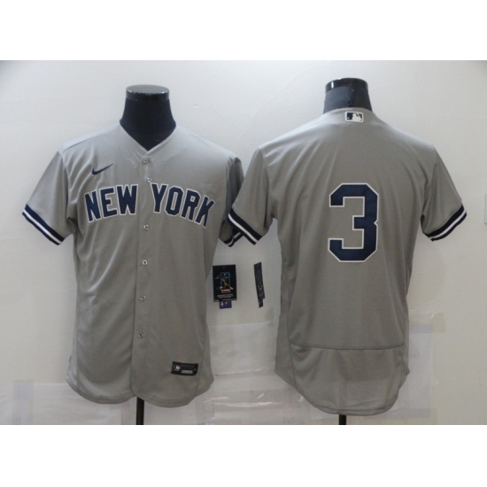 Men's Nike New York Yankees 3 Babe Ruth Grey Road Flex Base Authentic Collection Jersey