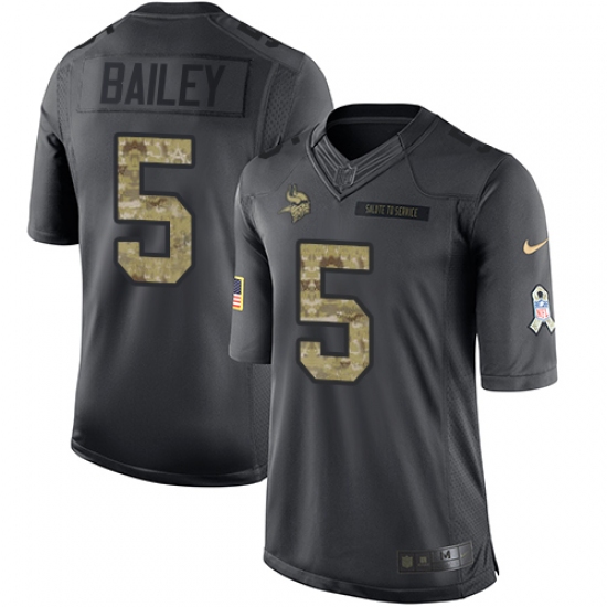 Youth Nike Minnesota Vikings 5 Dan Bailey Limited Black 2016 Salute to Service NFL Jersey