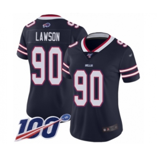 Women's Buffalo Bills 90 Shaq Lawson Limited Navy Blue Inverted Legend 100th Season Football Jersey
