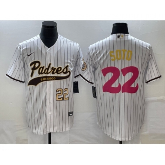 Men's San Diego Padres 22 Juan Soto Number White Pinstripe 2023 City Connect Cool Base Stitched Jersey
