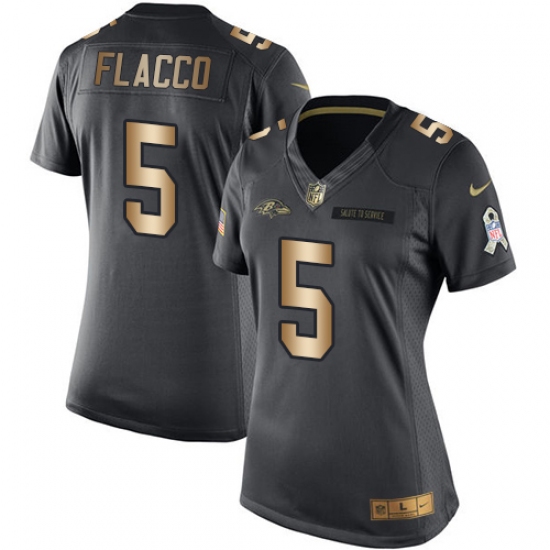 Women's Nike Baltimore Ravens 5 Joe Flacco Limited Black/Gold Salute to Service NFL Jersey
