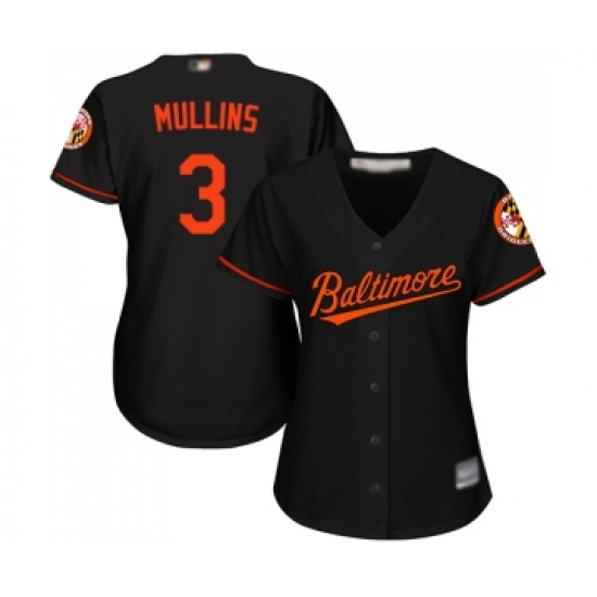 Women's Baltimore Orioles 3 Cedric Mullins Replica Black Alternate Cool Base Baseball Jersey