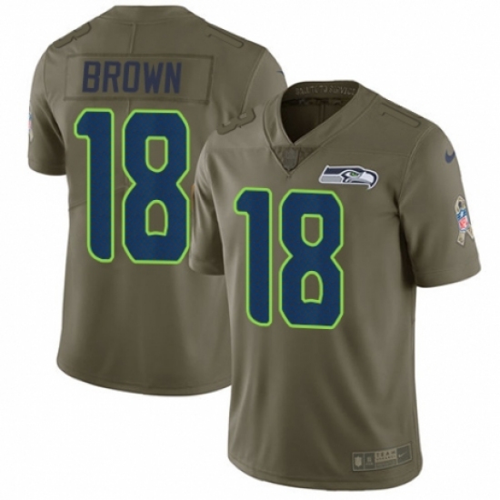 Men's Nike Seattle Seahawks 18 Jaron Brown Limited Olive 2017 Salute to Service NFL Jersey