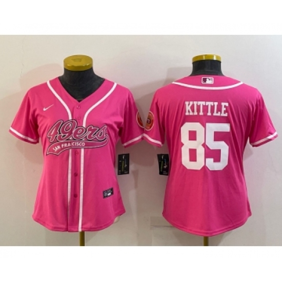 Women's San Francisco 49ers 85 George Kittle Pink With Patch Cool Base Stitched Baseball Jersey