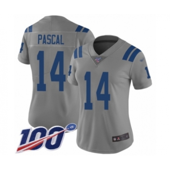 Women's Indianapolis Colts 14 Zach Pascal Limited Gray Inverted Legend 100th Season Football Jersey