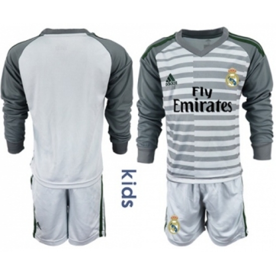 Real Madrid Blank Grey Goalkeeper Long Sleeves Kid Soccer Club Jersey