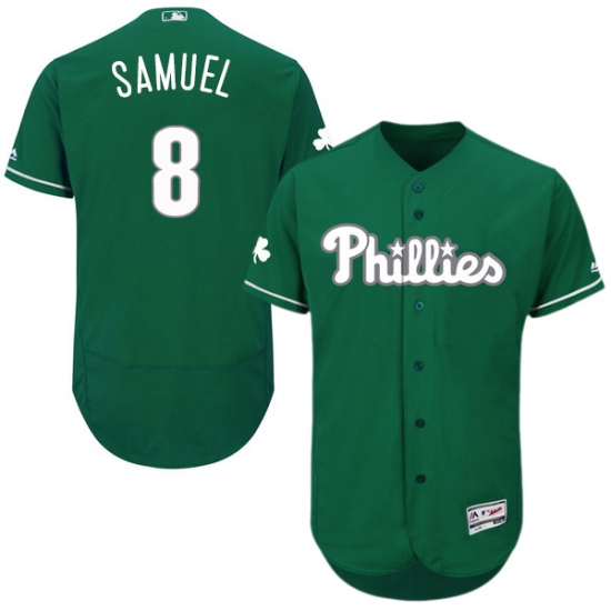 Men's Majestic Philadelphia Phillies 8 Juan Samuel Green Celtic Flexbase Authentic Collection MLB Jersey