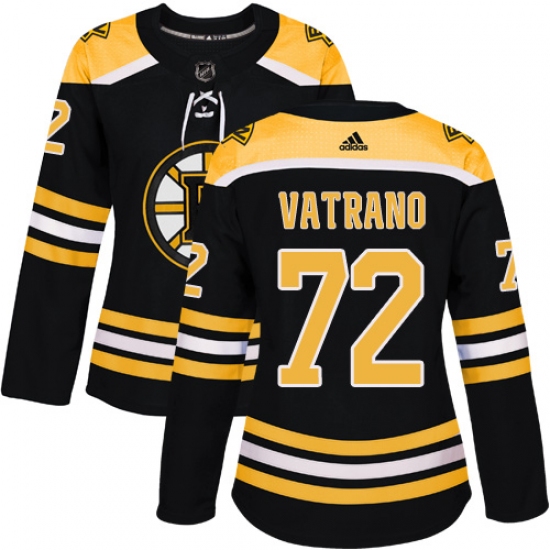 Women's Adidas Boston Bruins 72 Frank Vatrano Authentic Black Home NHL Jersey