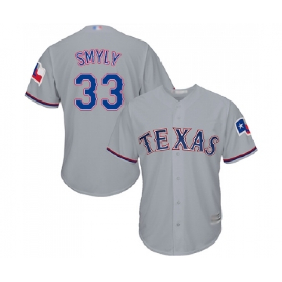 Men's Texas Rangers 33 Drew Smyly Replica Grey Road Cool Base Baseball Jersey