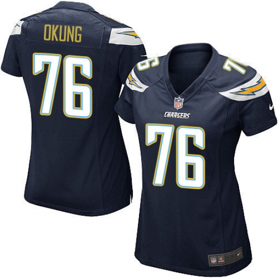 Women's Nike Los Angeles Chargers 76 Russell Okung Game Navy Blue Team Color NFL Jersey