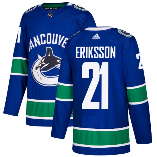 Men's Adidas Vancouver Canucks 21 Loui Eriksson Authentic Blue Home NHL Jersey