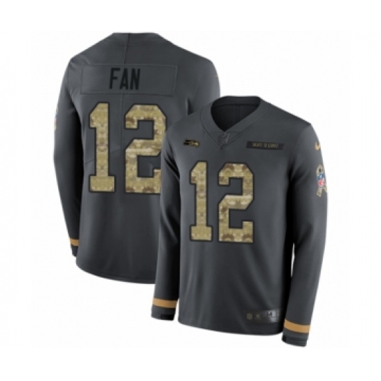 Men's Nike Seattle Seahawks 12th Fan Limited Black Salute to Service Therma Long Sleeve NFL Jersey