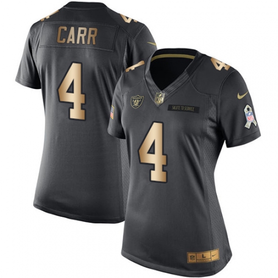 Women's Nike Oakland Raiders 4 Derek Carr Limited Black/Gold Salute to Service NFL Jersey