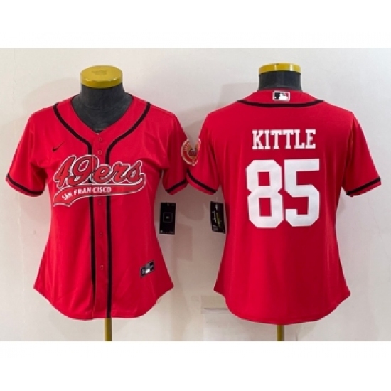 Women's San Francisco 49ers 85 George Kittle Red With Patch Cool Base Stitched Baseball Jersey