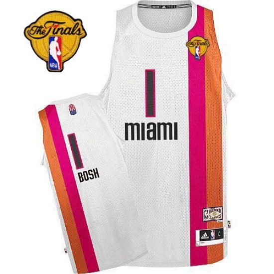 Men's Adidas Miami Heat 1 Chris Bosh Authentic White ABA Hardwood Classic Finals Patch NBA Jersey