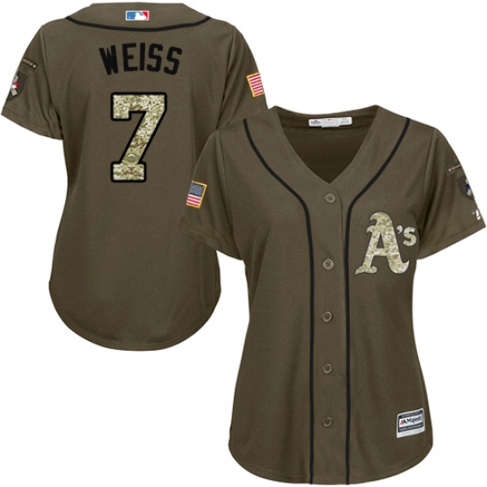 Women's Majestic Oakland Athletics 7 Walt Weiss Authentic Green Salute to Service MLB Jersey