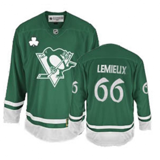 Men's Reebok Pittsburgh Penguins 66 Mario Lemieux Authentic Green St Patty's Day NHL Jersey