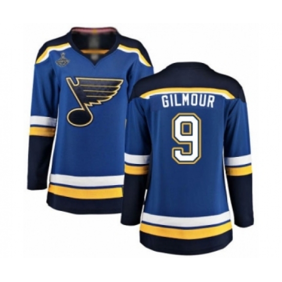 Women's St. Louis Blues 9 Doug Gilmour Fanatics Branded Royal Blue Home Breakaway 2019 Stanley Cup Champions Hockey Jersey