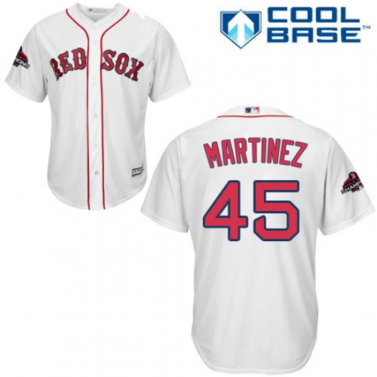 Youth Majestic Boston Red Sox 45 Pedro Martinez Authentic White Home Cool Base 2018 World Series Champions MLB Jersey