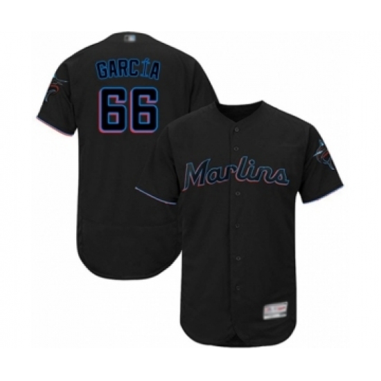 Men's Miami Marlins 66 Jarlin Garcia Black Alternate Flex Base Authentic Collection Baseball Player Jersey