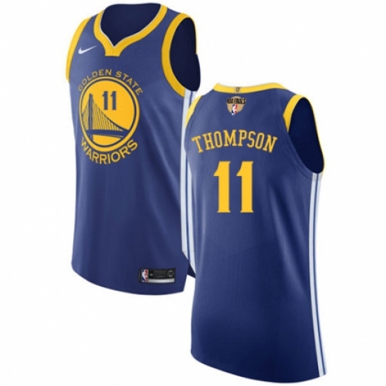 Men's Nike Golden State Warriors 11 Klay Thompson Authentic Royal Blue Road 2018 NBA Finals Bound NBA Jersey - Icon Edition