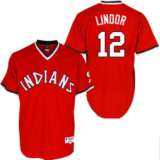 Men's Majestic Cleveland Indians 12 Francisco Lindor Authentic Red 1974 Turn Back The Clock MLB Jersey