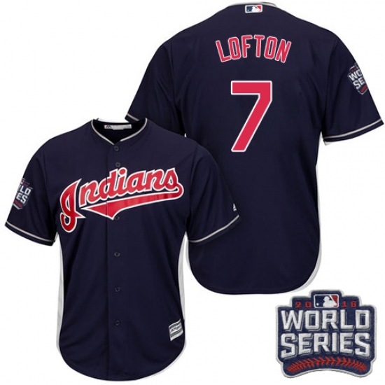 Youth Majestic Cleveland Indians 7 Kenny Lofton Authentic Navy Blue Alternate 1 2016 World Series Bound Cool Base MLB Jersey