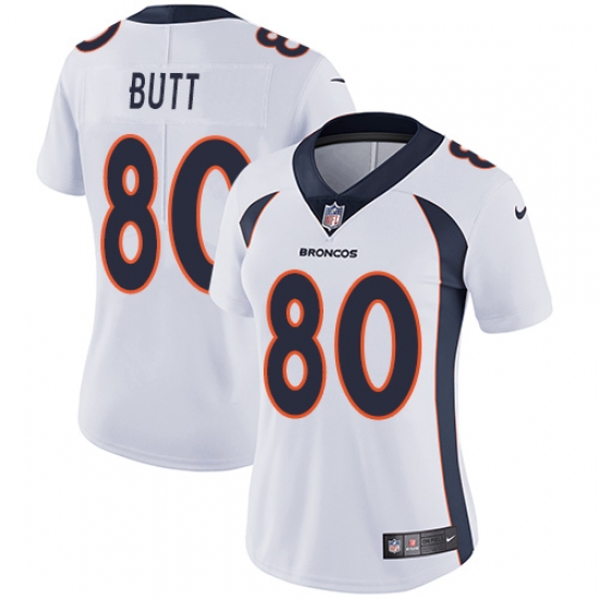 Women's Nike Denver Broncos 80 Jake Butt White Vapor Untouchable Limited Player NFL Jersey