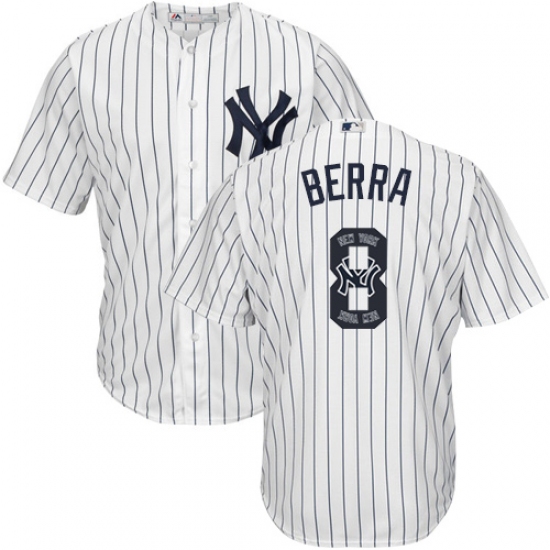 Men's Majestic New York Yankees 8 Yogi Berra Authentic White Team Logo Fashion MLB Jersey