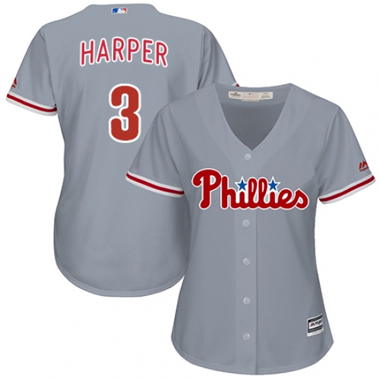 Women's Philadelphia Phillies 3 Bryce Harper Grey Road Stitched MLB Jersey