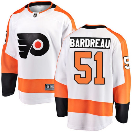 Youth Philadelphia Flyers 51 Cole Bardreau Fanatics Branded White Away Breakaway NHL Jersey