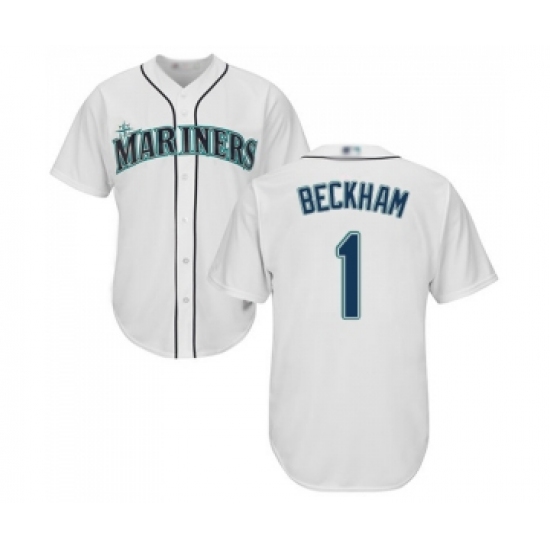Men's Seattle Mariners 1 Tim Beckham Replica White Home Cool Base Baseball Jersey