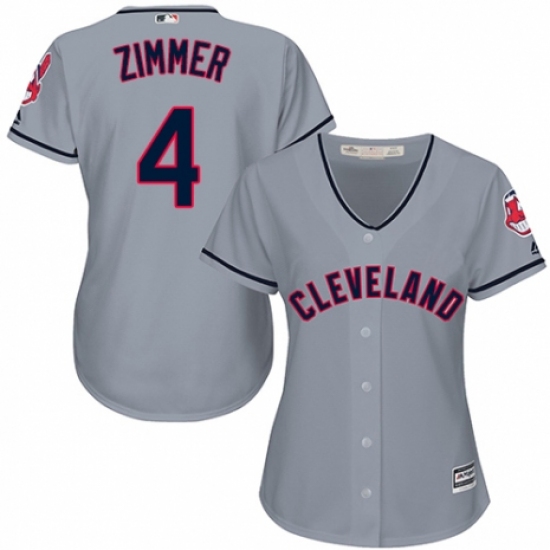 Women's Majestic Cleveland Indians 4 Bradley Zimmer Replica Grey Road Cool Base MLB Jersey