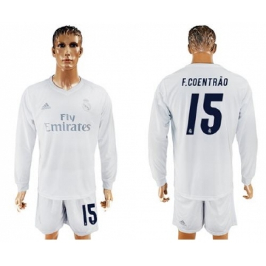 Real Madrid 15 F.Coentrao Marine Environmental Protection Home Long Sleeves Soccer Club Jersey
