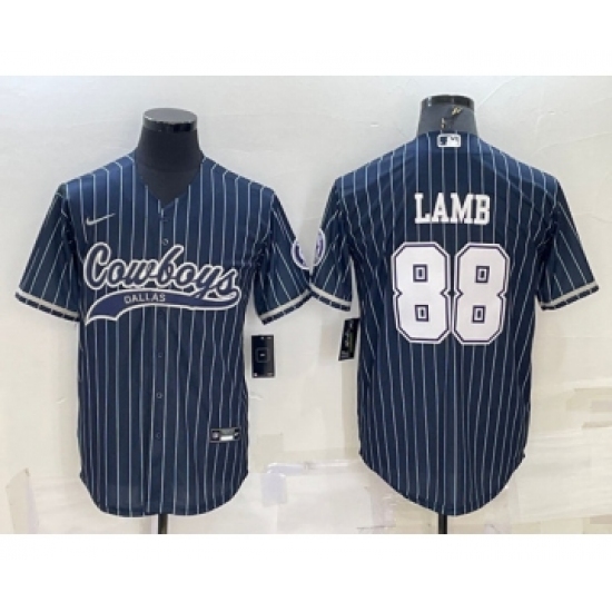 Men's Dallas Cowboys 88 CeeDee Lamb Navy With Patch Cool Base Stitched Baseball Jersey
