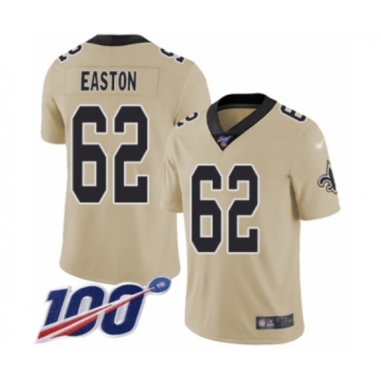 Men's New Orleans Saints 62 Nick Easton Limited Gold Inverted Legend 100th Season Football Jersey