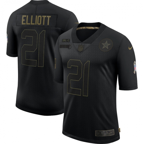 Men's Dallas Cowboys 21 Ezekiel Elliott Black 2020 Salute To Service Limited Jersey