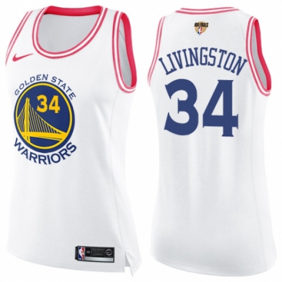 Women's Nike Golden State Warriors 34 Shaun Livingston Swingman White/Pink Fashion 2018 NBA Finals Bound NBA Jersey