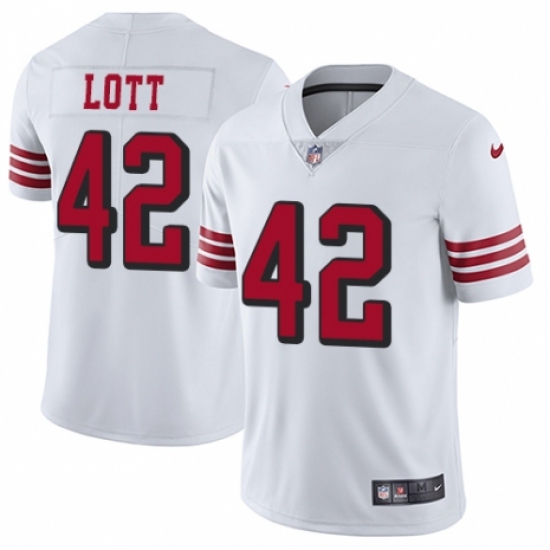 Men's Nike San Francisco 49ers 42 Ronnie Lott Elite White Rush Vapor Untouchable NFL Jersey