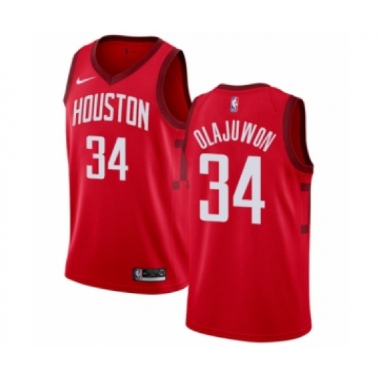Youth Nike Houston Rockets 34 Hakeem Olajuwon Red Swingman Jersey - Earned Edition